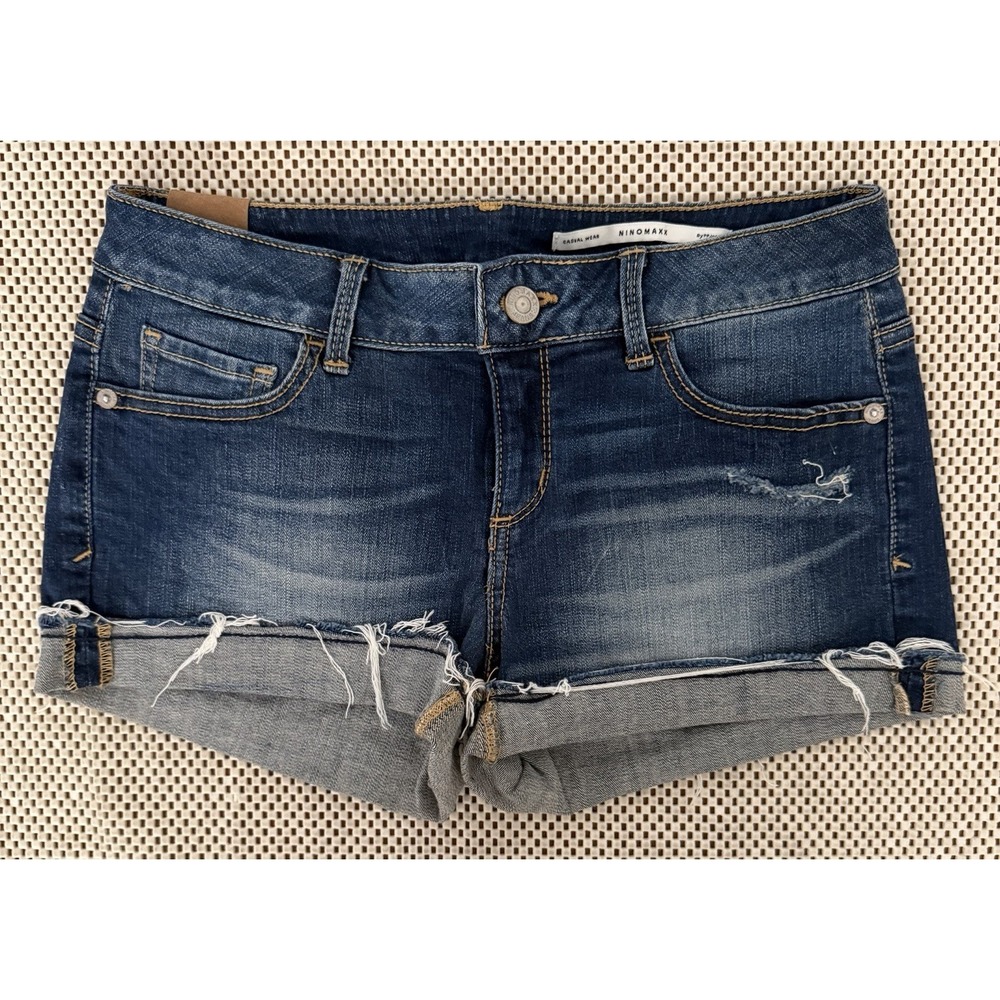 Ninomaxx Denim Jean Shorts Sz 28 (runs Small Like 26) Cutoff Cuffed Hem Stretch